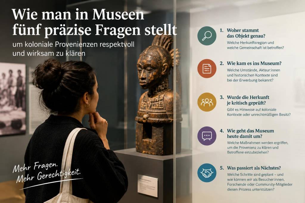 Wie man in museen fünf präzise fragen stellt, um koloniale provenienzen respektvoll und wirksam zu klären